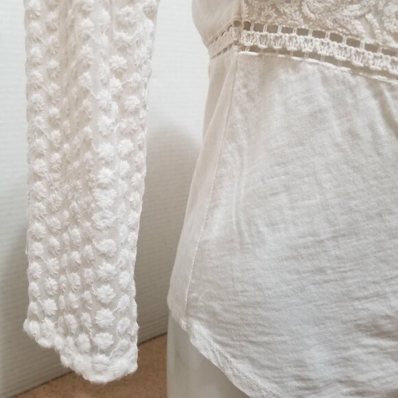 Lucky Brand top Small slub knit floral lace swiss dot crochet semi sheer boho - Picture 8 of 13
